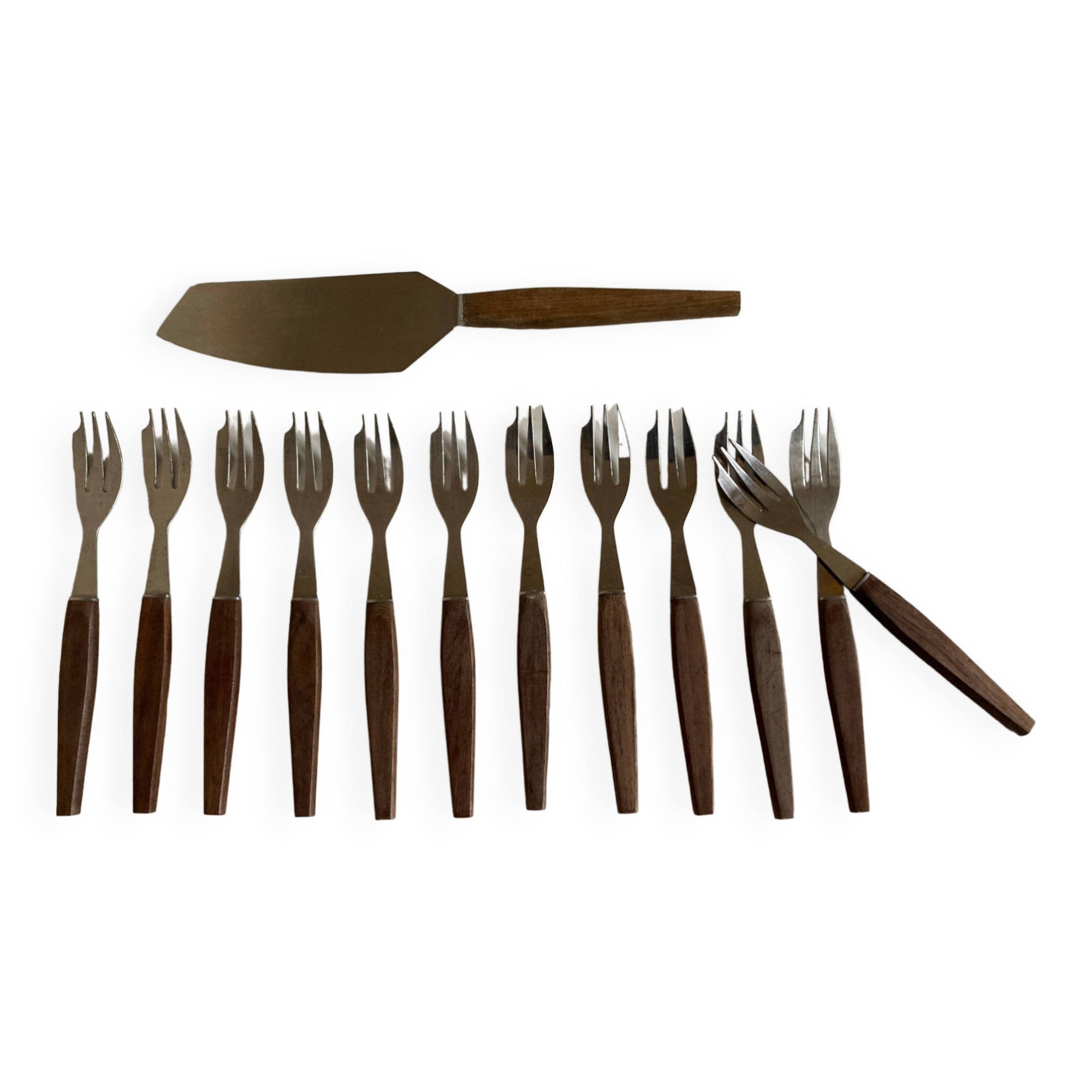 Set of 12 teak dessert forks 1960 Scandinavian