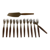 Set of 12 teak dessert forks 1960 Scandinavian