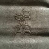 Old embroidered table napkin J G Dark Khaki Green