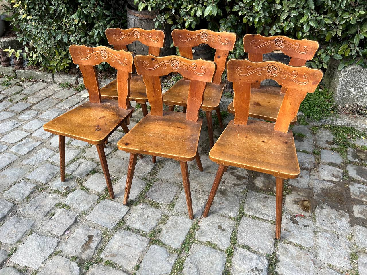 Set of 6 mountain chairs in fir folk art