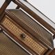 Rattan and cane bedside table, smoked glass top