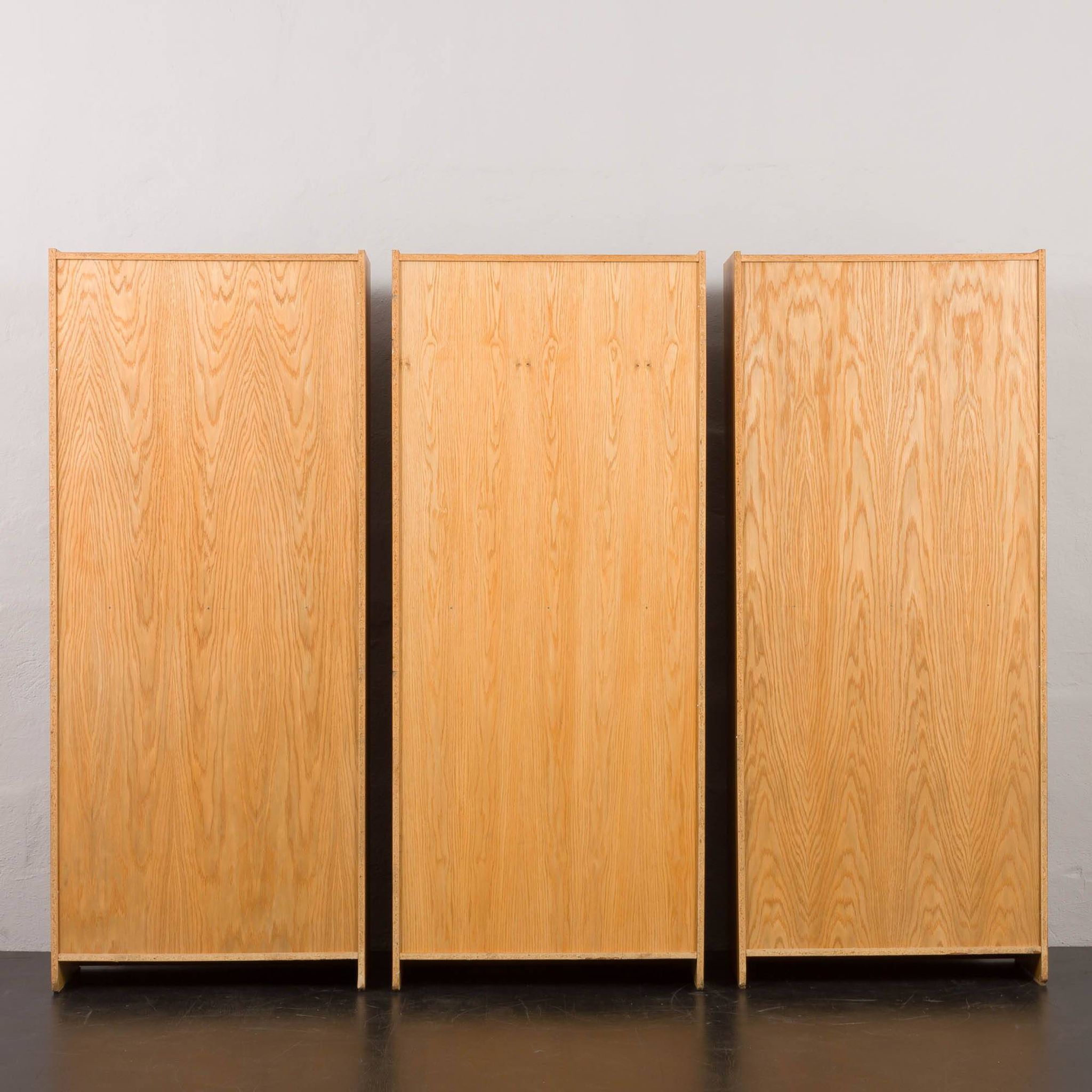 Ib Kofod Larsen Danish oak 3 modules bookshelf vinyl records shelves for Faarup, Denmark, 80s