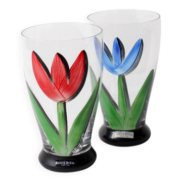 Set of 2 Tulip Crystal Glasses by Ulrica Hydman Vallien / Sweden / 1991