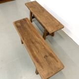 Pair of small solid oak benches - 1950s