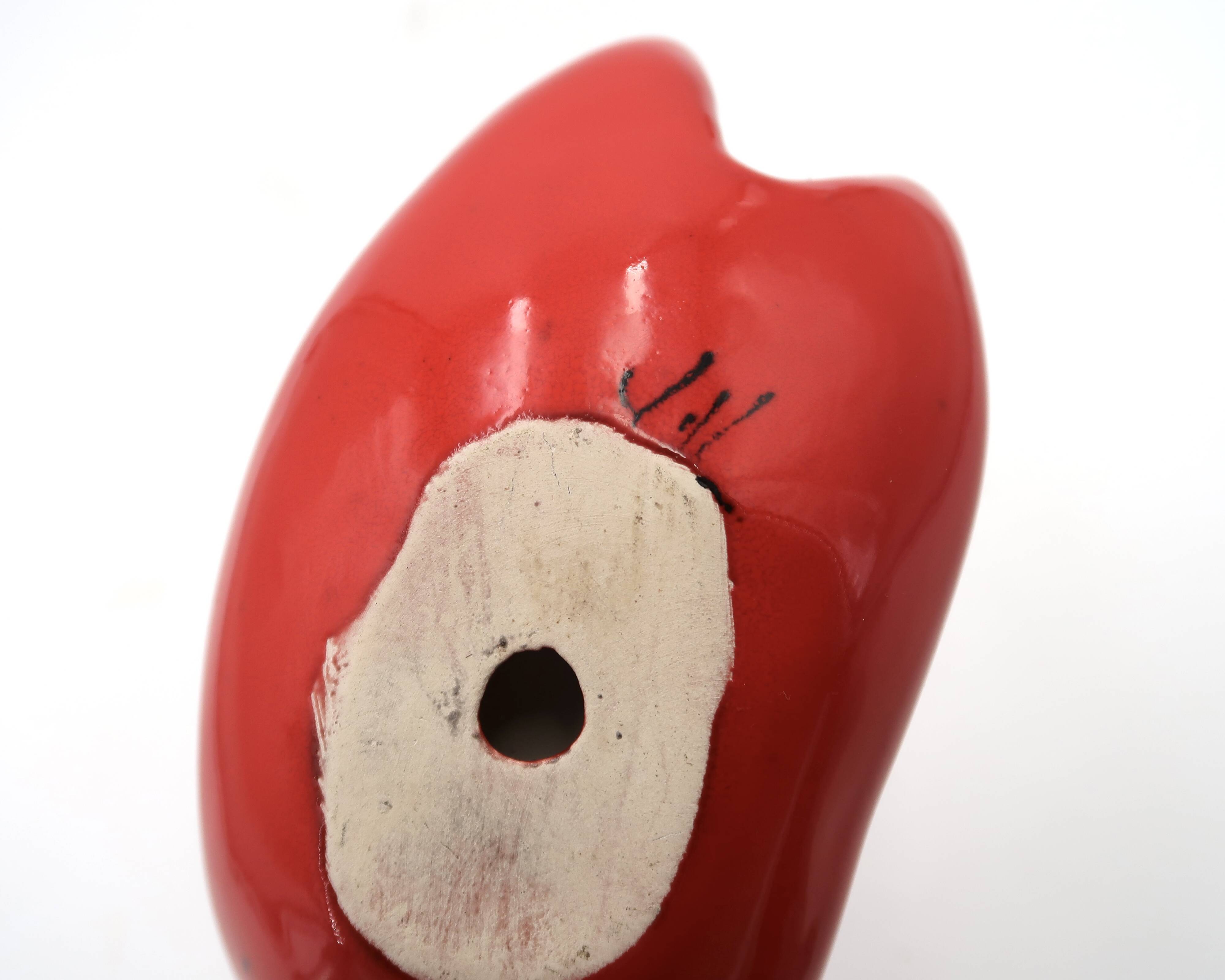 Red ceramic pocket emptier by Jean de Lespinasse, 1960s