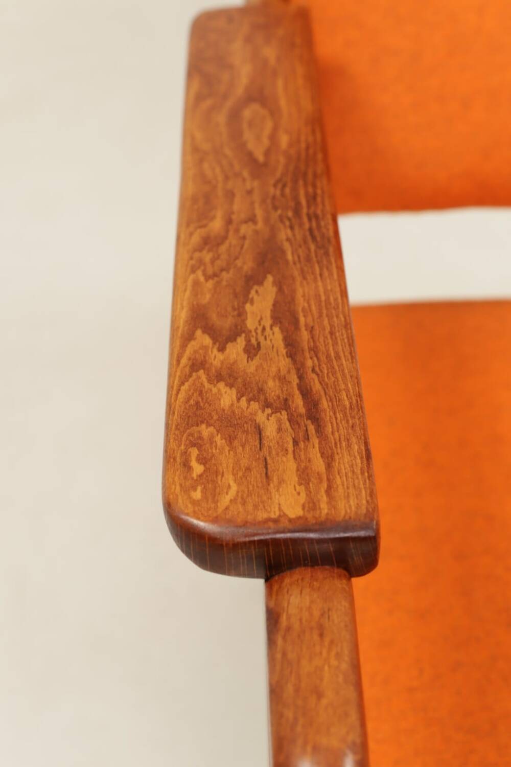 Vintage Orange Armchair Wool Upholstery Walnut Color Wood