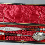 Antique English silver plated and wood dessert service cutlery B522