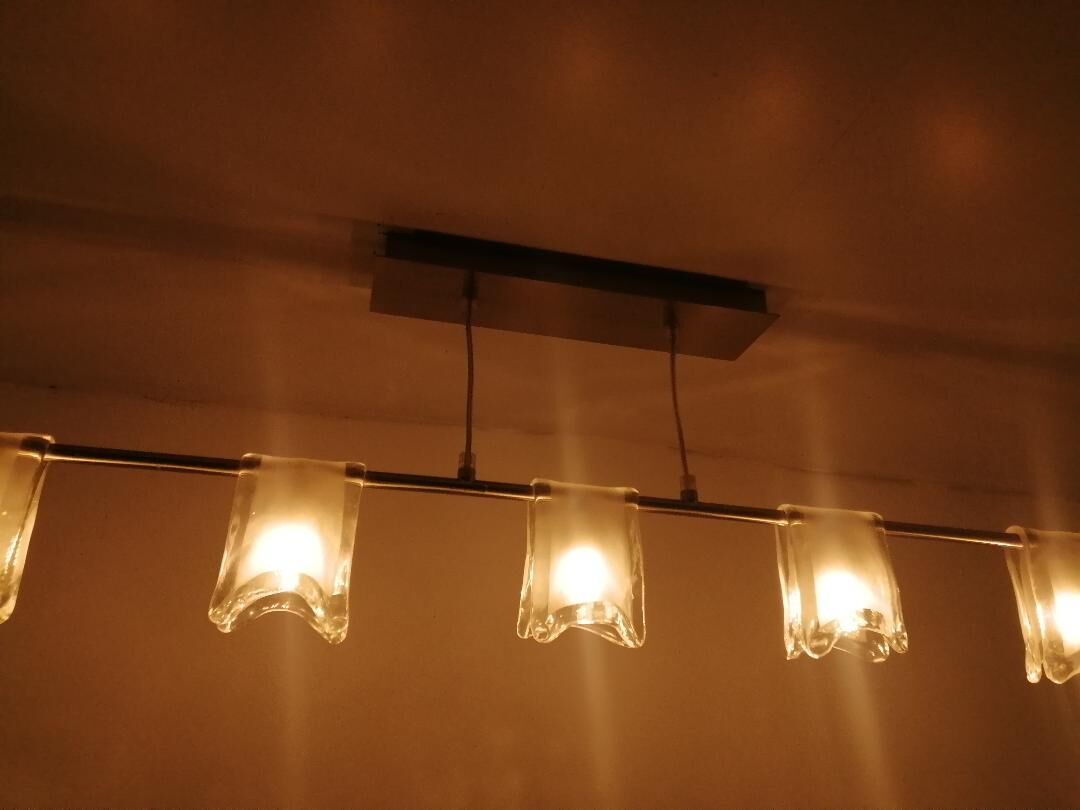 80's chrome chandelier with murano lampshades