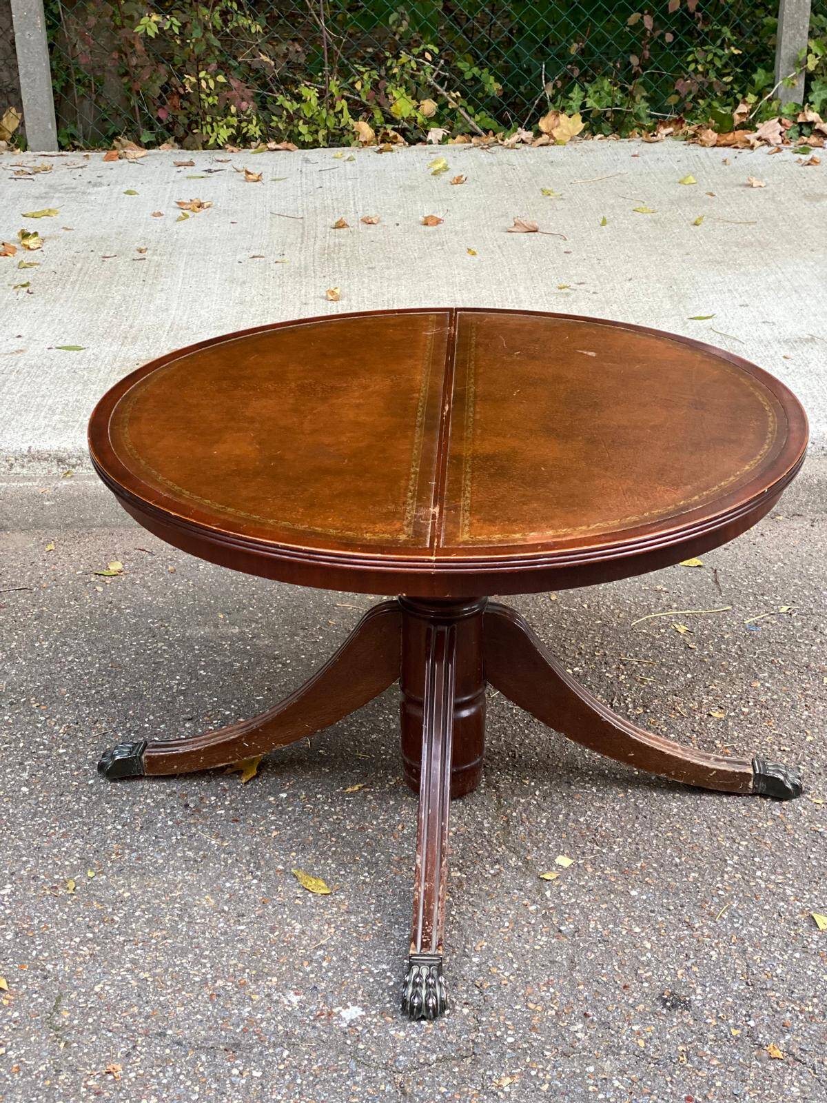 Table à manger ronde relevable et extensible avec pied central 90cm