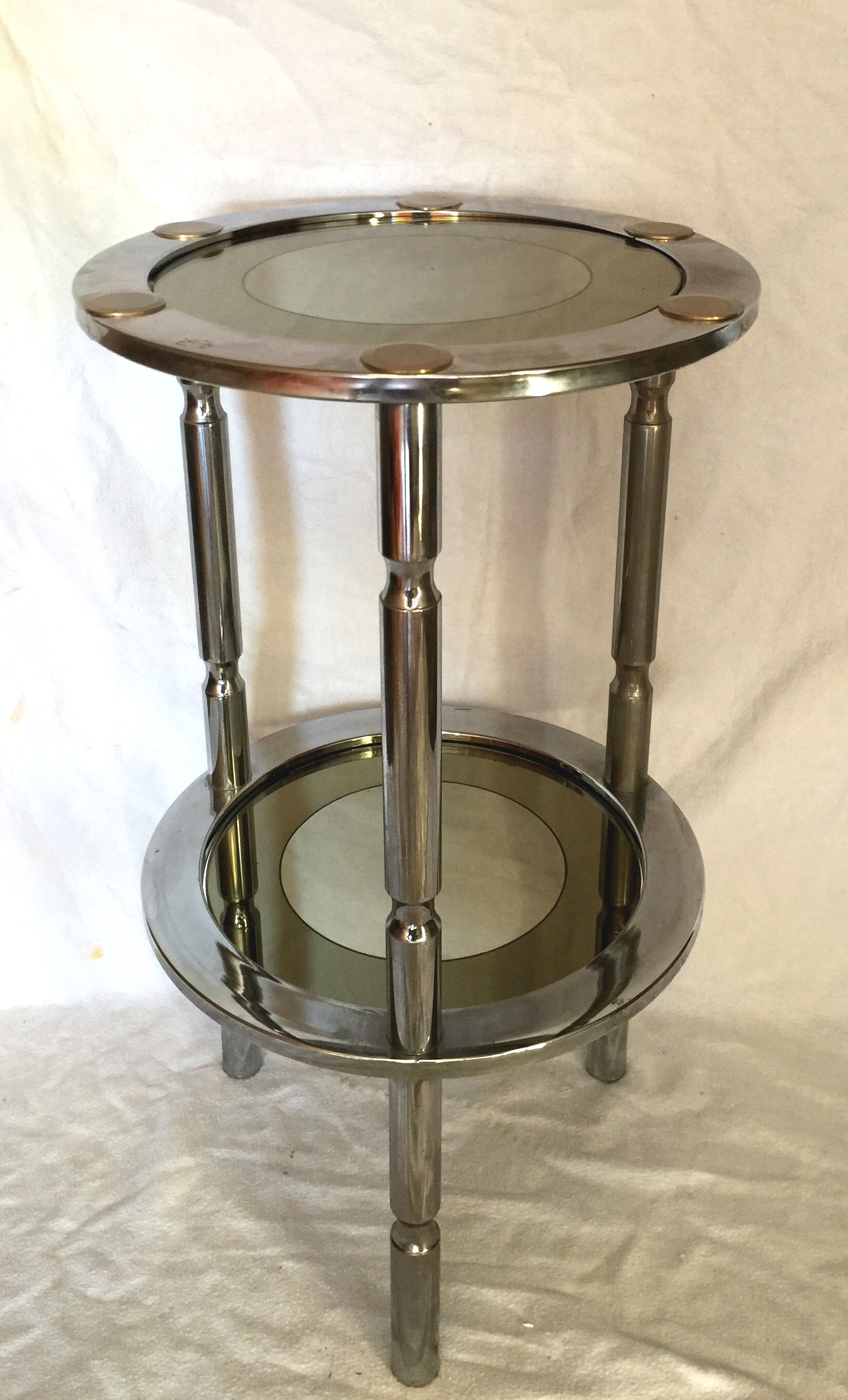 Round chrome and glass vintage eglomisé harness