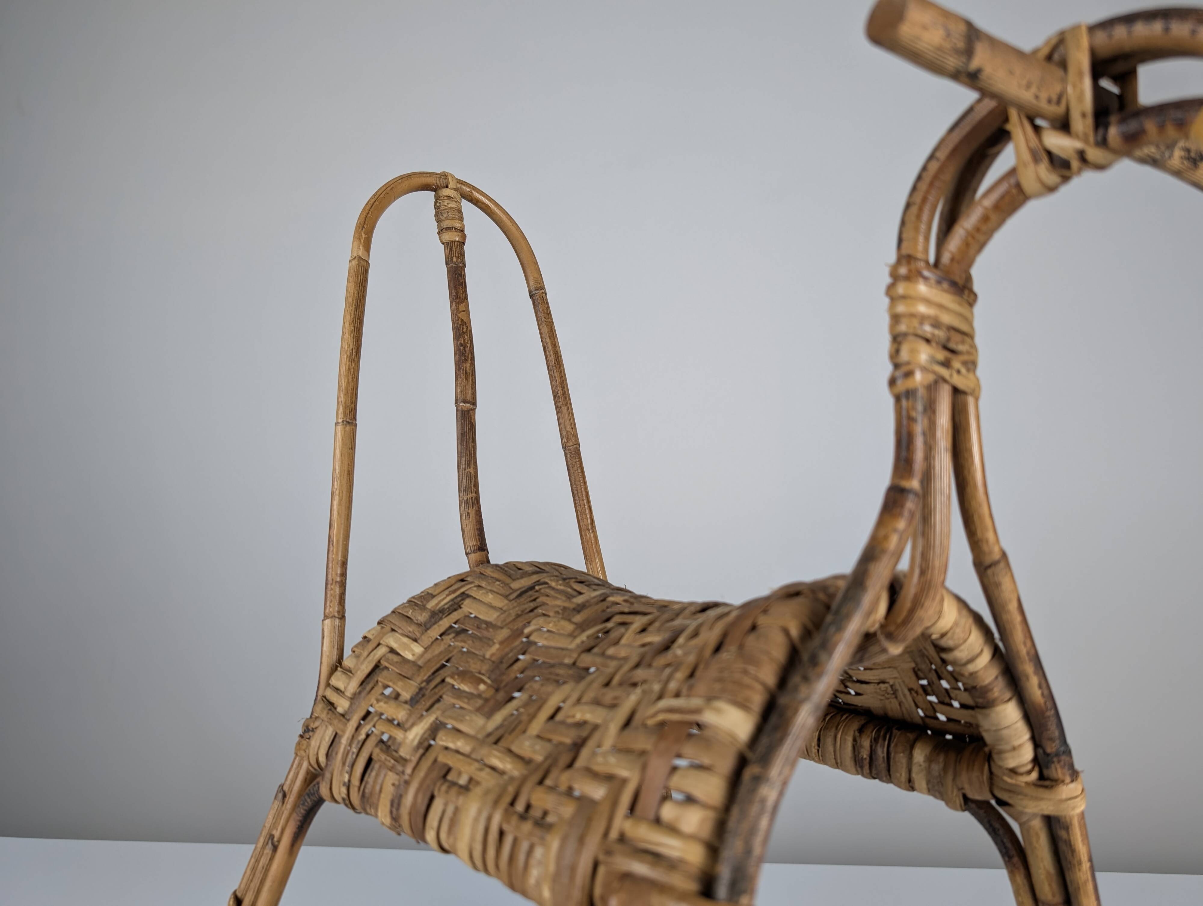 Children's rocking horse made of bamboo and rattan 1960s
