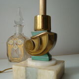 Art Deco nautilus table lamp, marble and golden globe
