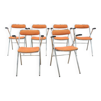 6 orange folding chairs
