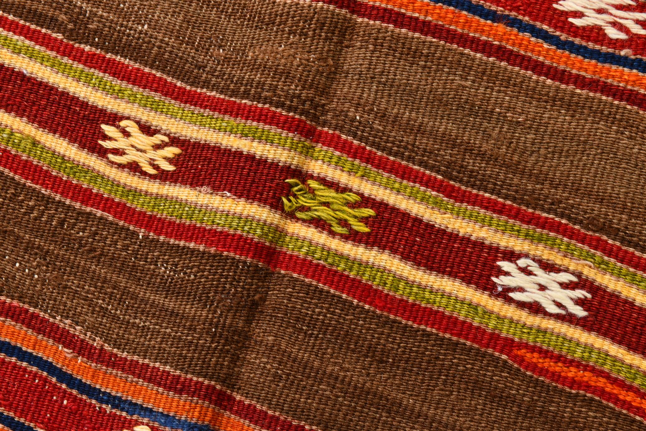 5x7 Soft Brown & Red Mid Century Moderin Turkish Kilim Rug, 153x220