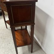 Pair of Louis XVI style bedside tables in mahogany and veneer, 20th century