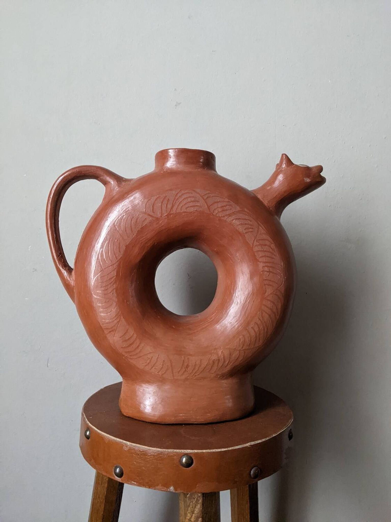 Handmade terracotta vase pottery Mexico