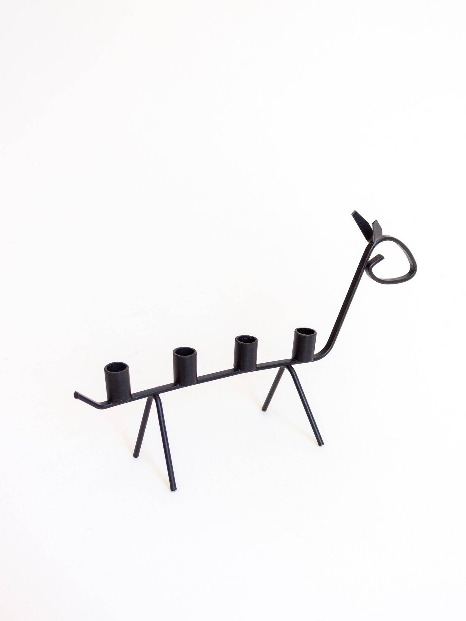 Pair of two zoomorphic wrought iron candlesticks with 4 lights, 1960s