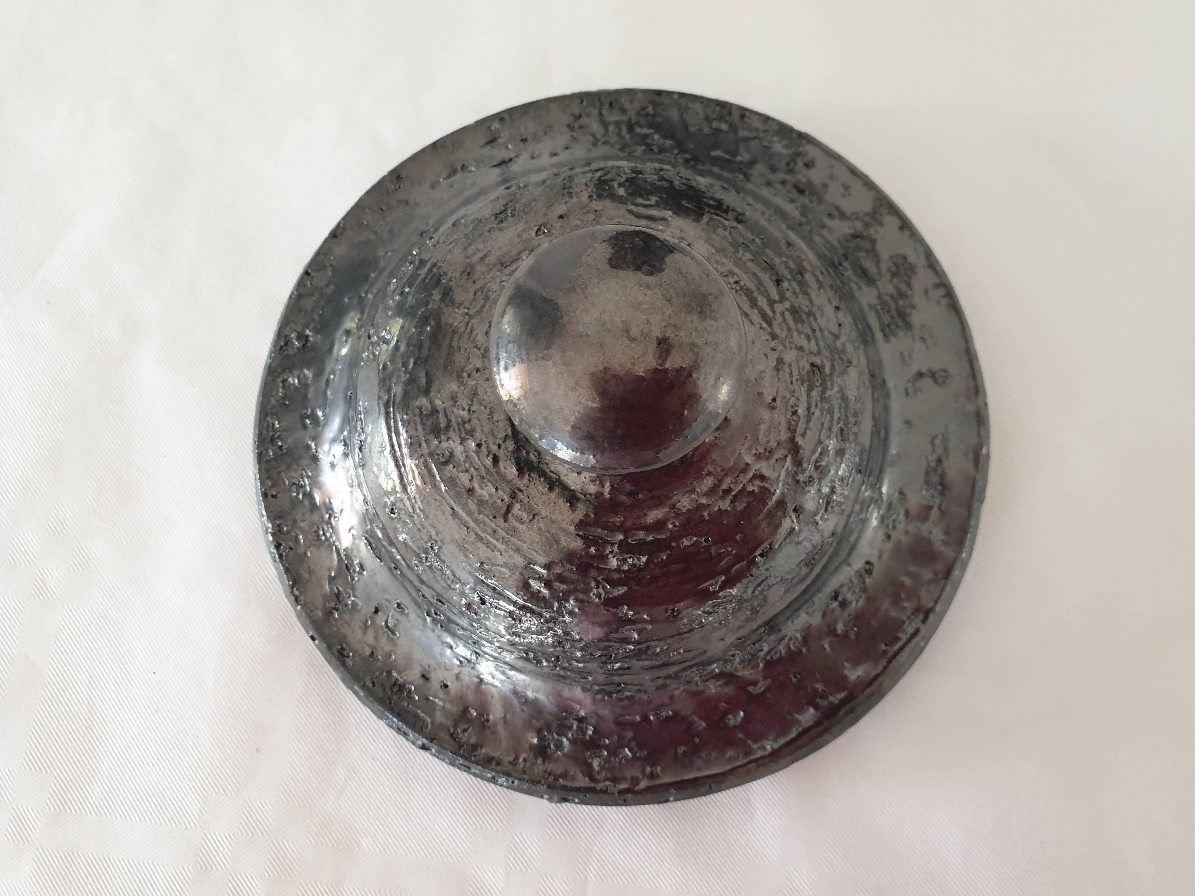 Covered pot on shower foot in black glazed chamotte terracotta Jean Marais