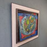 Mid-Century Modern Swedish "Fish & Fruit" Vintage Still Life Oil Painting, Framed