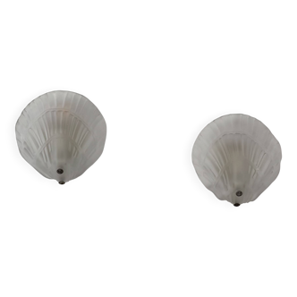 Paire d'appliques coquillages verre sablé, France, 1970