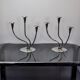 Paire de bougeoirs art déco en inox 3 flammes, espagne, 1970