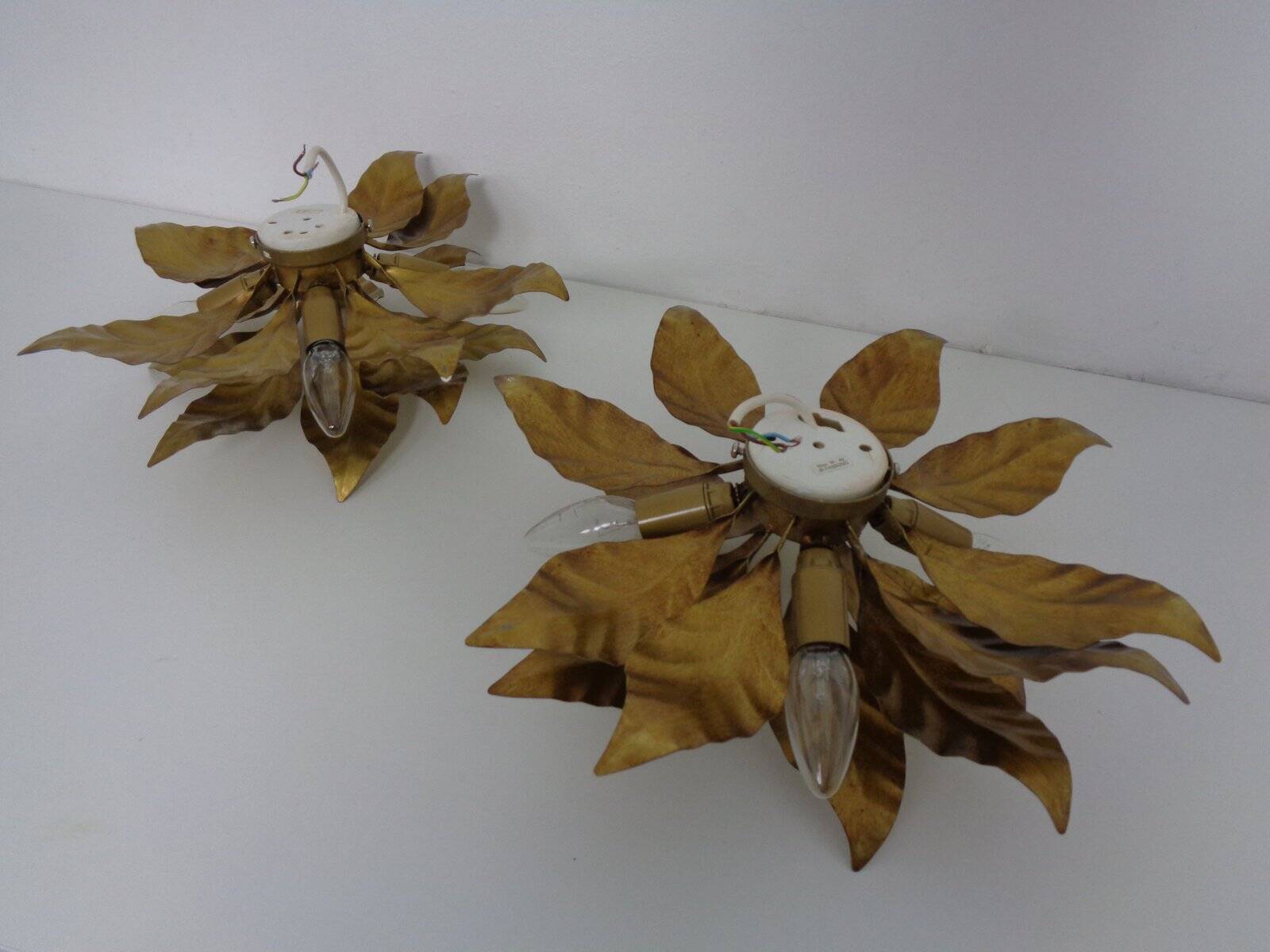 Golden Flower Shape Flushmounts by Hans Kögl, 1970s, Set of 2