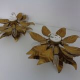 Golden Flower Shape Flushmounts by Hans Kögl, 1970s, Set of 2