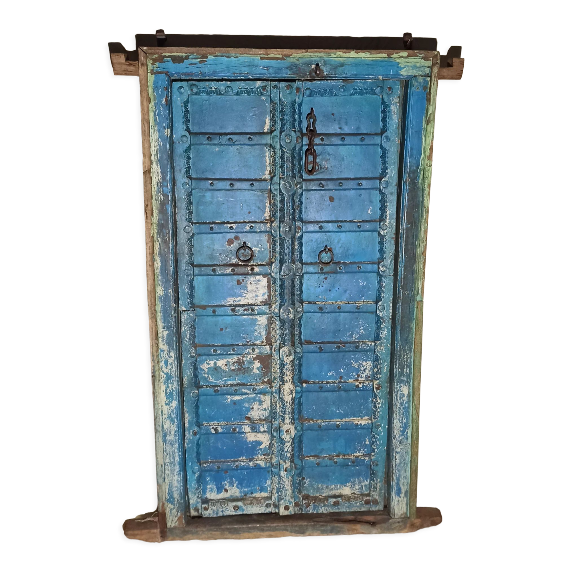 Old door in blue wood