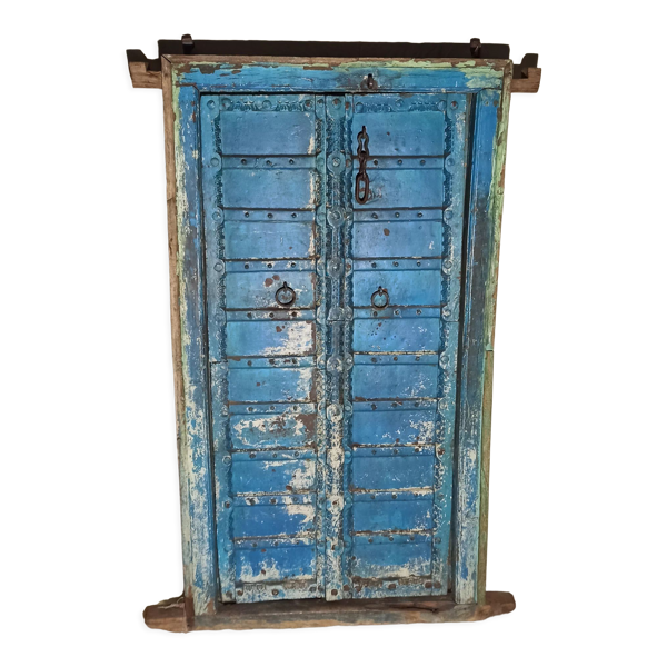 Porte ancienne en bois bleue