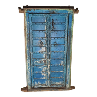 Old door in blue wood