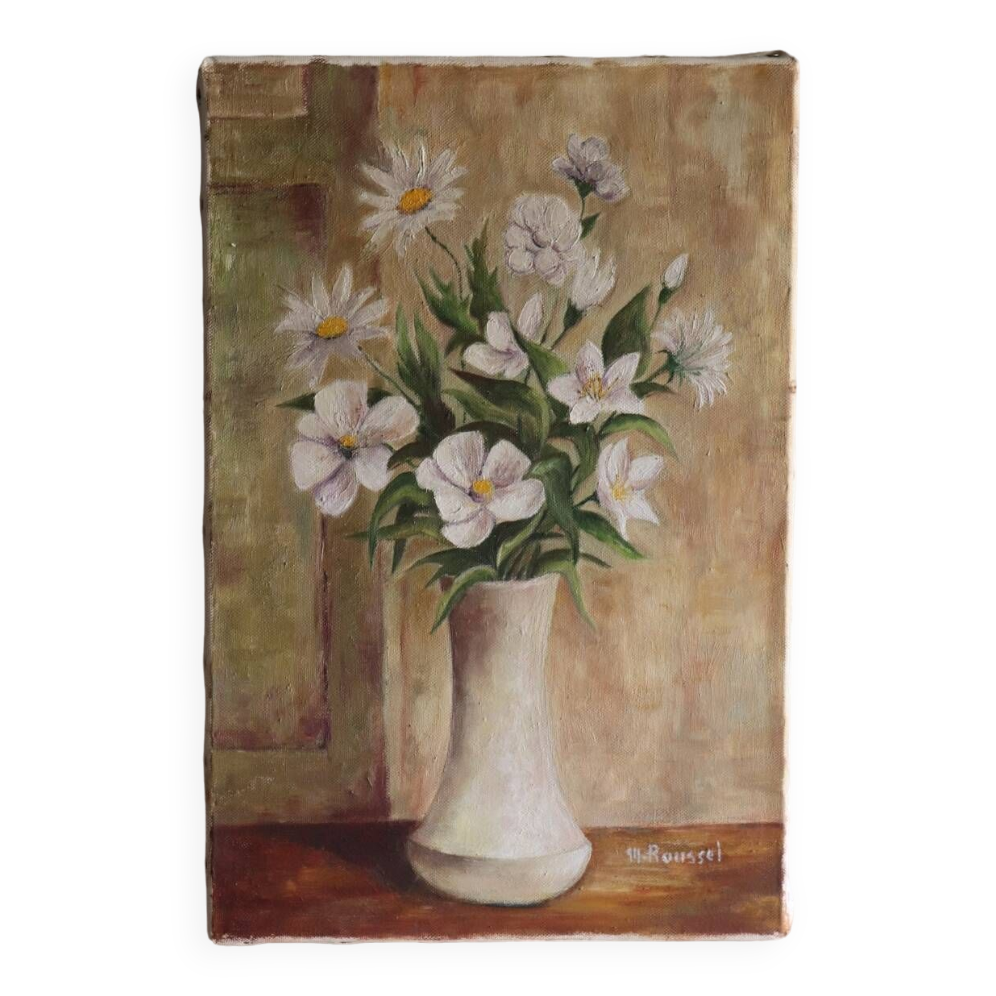 Tableau huile sur toile bouquet de fleurs vintage