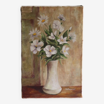 Oil painting on canvas bouquet of vintage flowers
