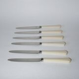 set of 6 small white bakelite knives 1960