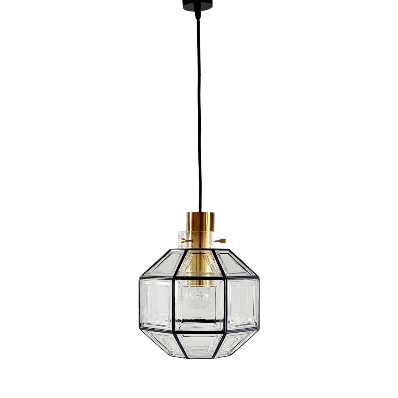 Large Mid-Century Octagonal Glass Ceiling Light from Limburg, Germany, 1960s