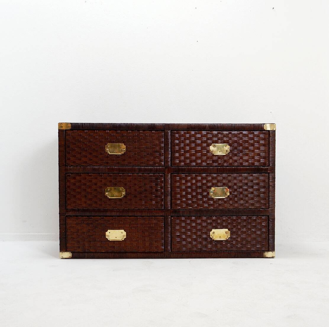 Vintage coastal woven rattan chest of drawers