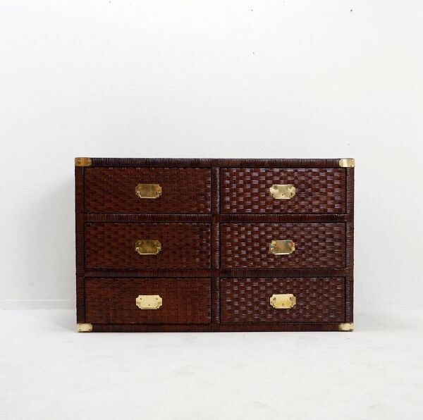Commode vintage en rotin tressé côtier