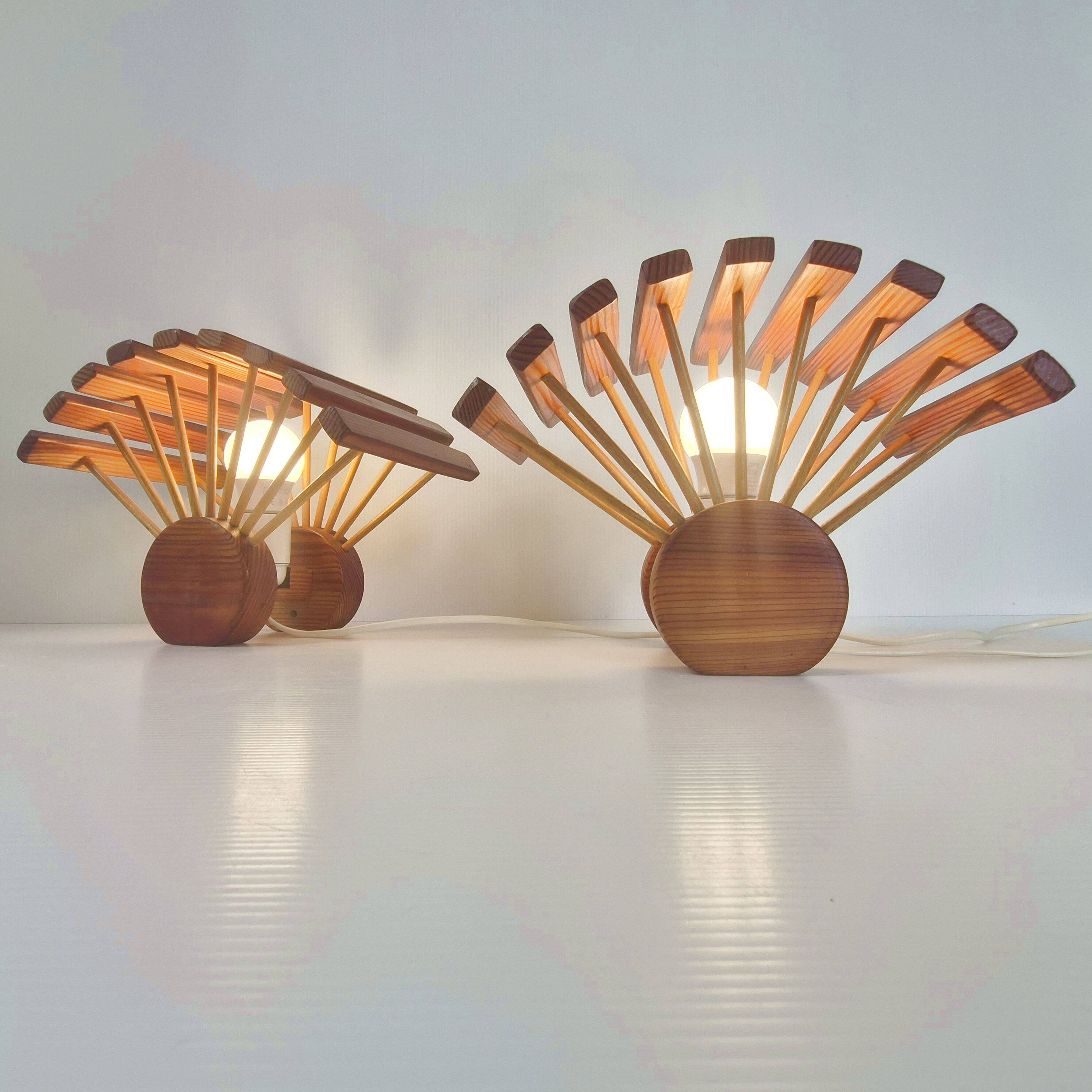 Pair of vintage lamps by Pierre Chapo in pine, 1960.