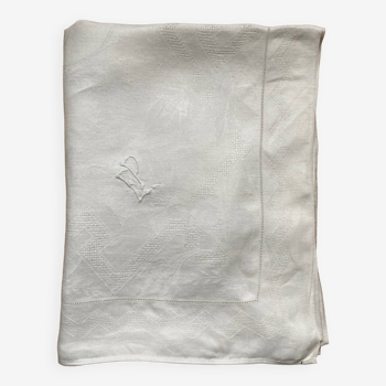 Nappe blanche ancienne monogramme