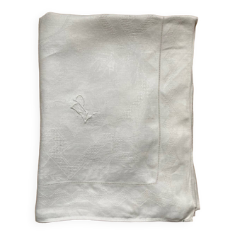 Antique white monogrammed tablecloth