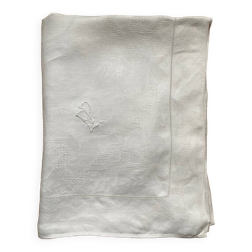 Old white monogrammed tablecloth