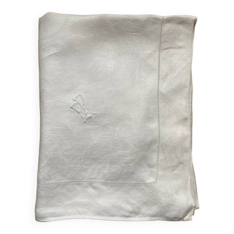 Old monogram white tablecloth