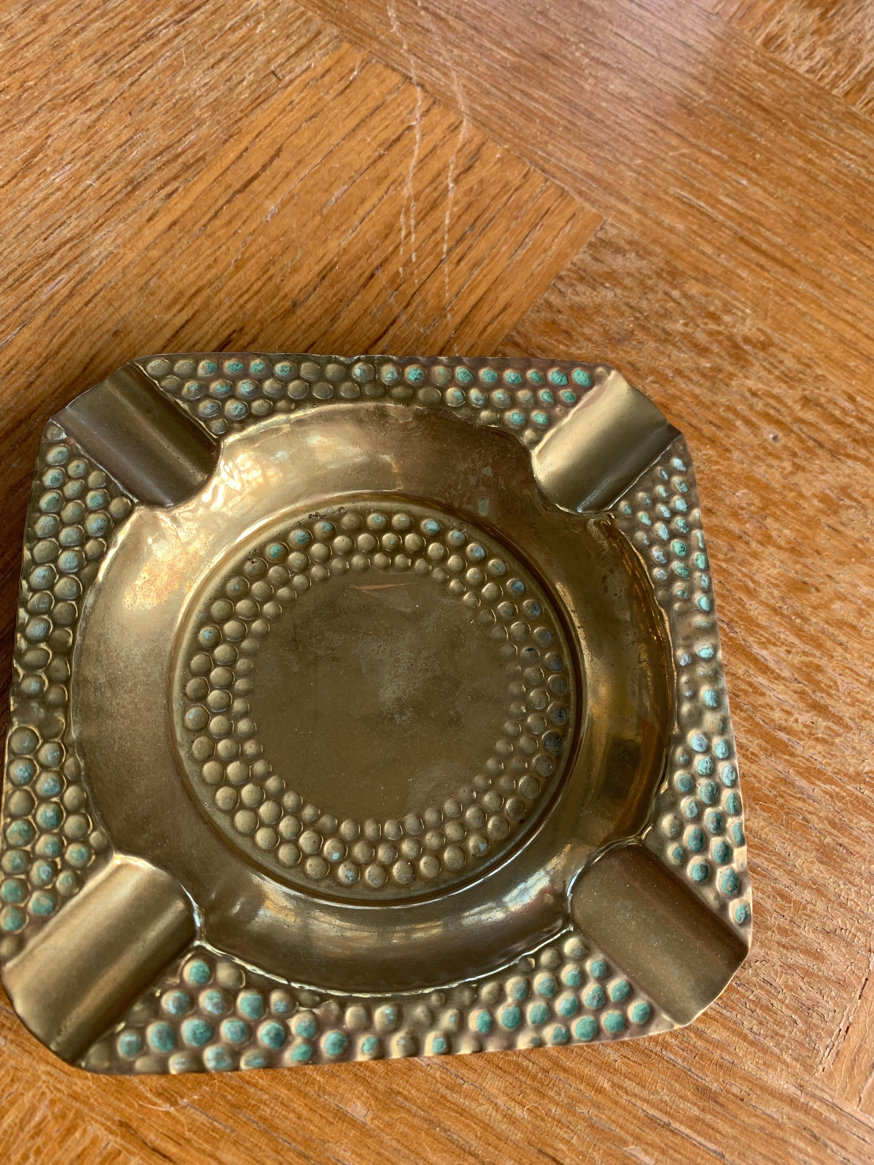 Vintage hammered brass ashtray