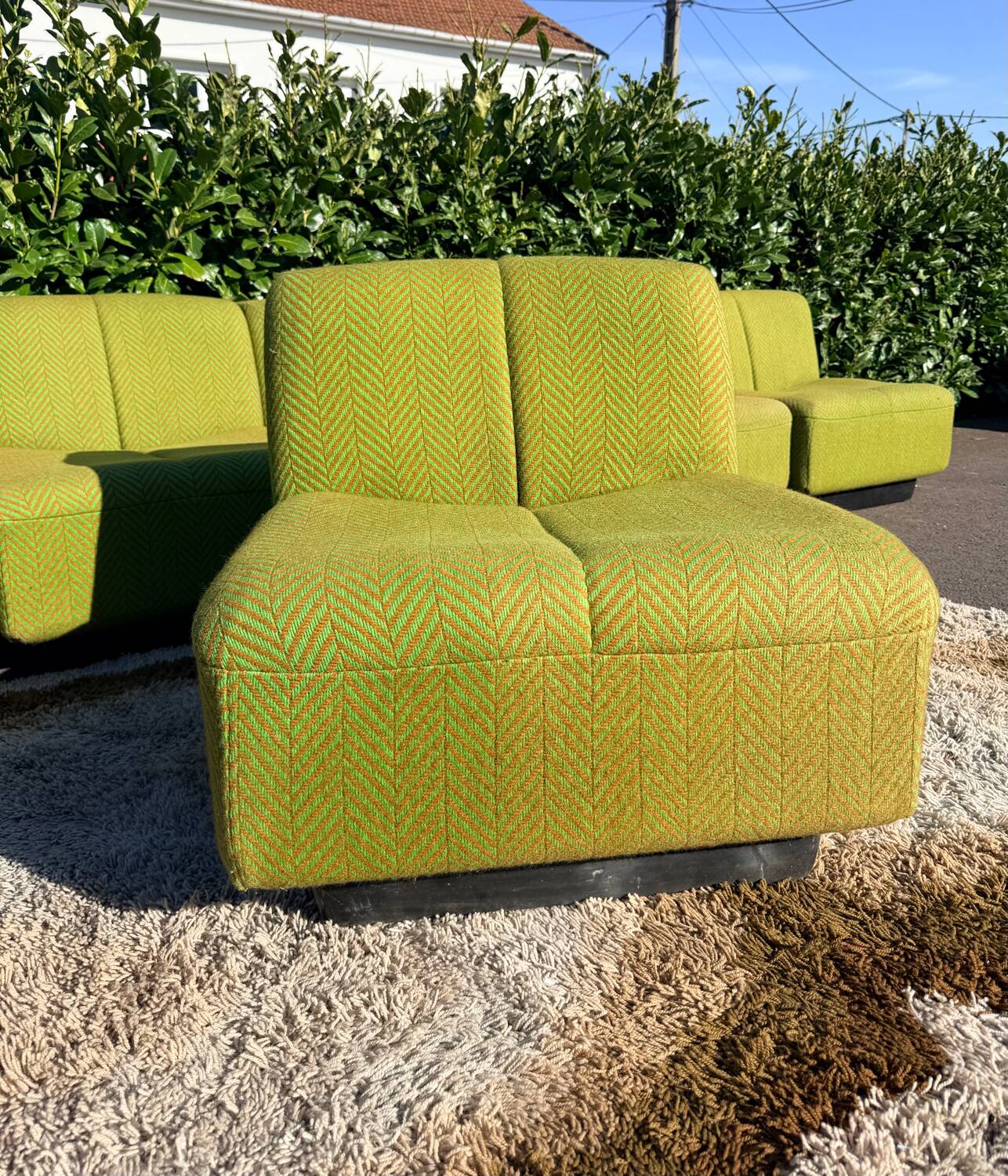 Set of 6 modular vintage Space Age armchairs - Green & Orange