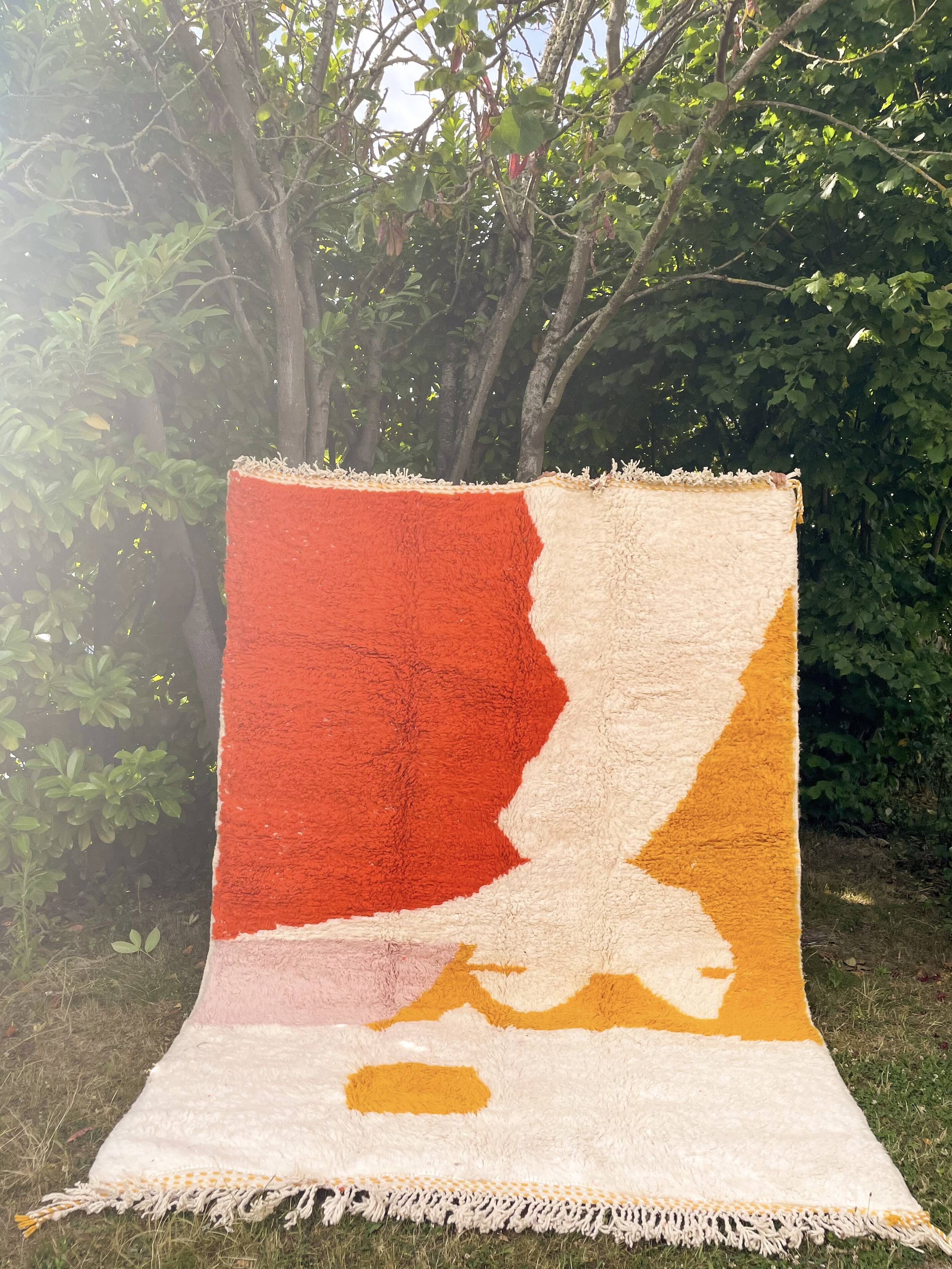 Moroccan carpet blessed ouarain orange yellow pink modern
