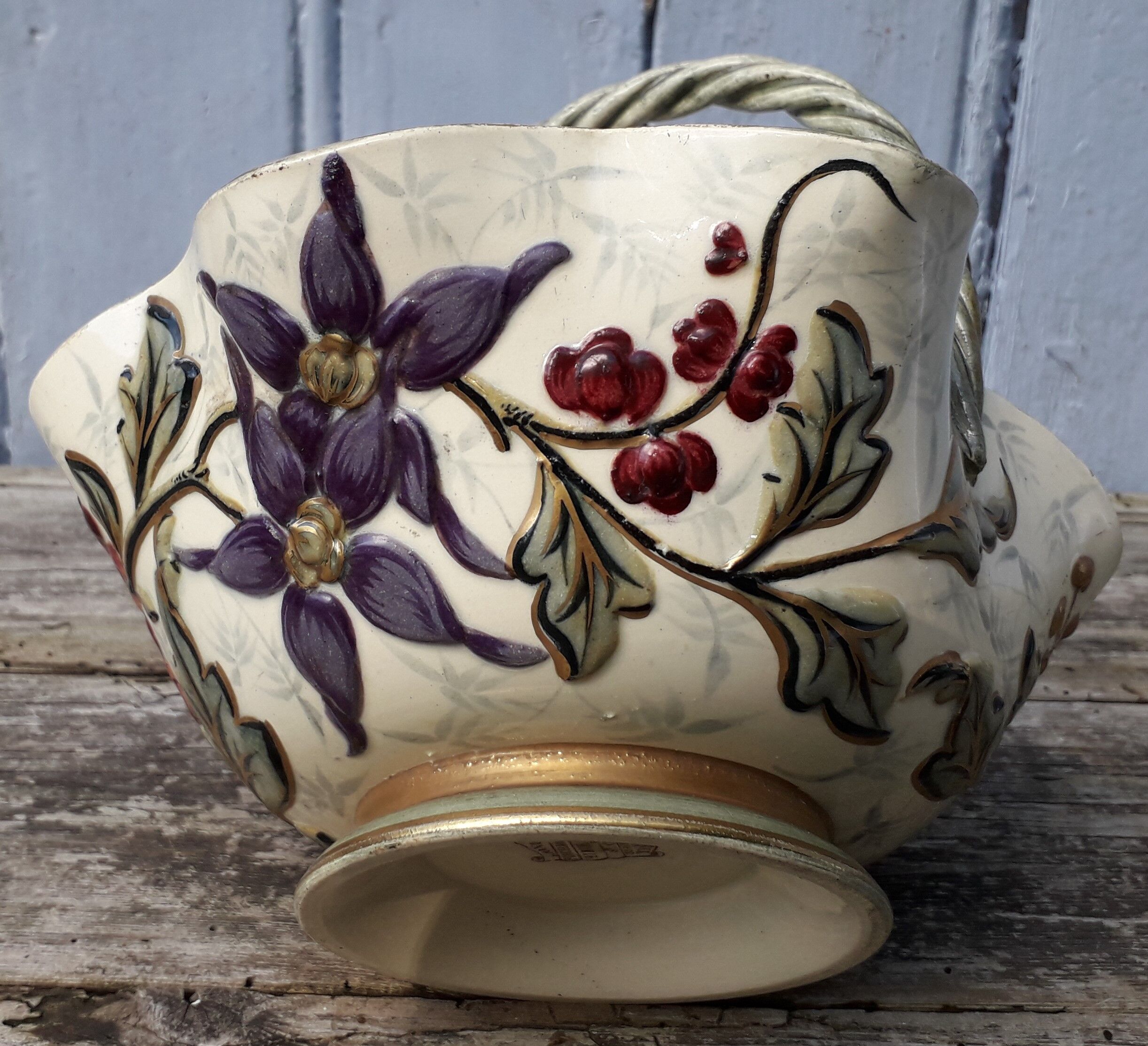 Basket trinket bowl Keller and Guerin Lunéville art nouveau