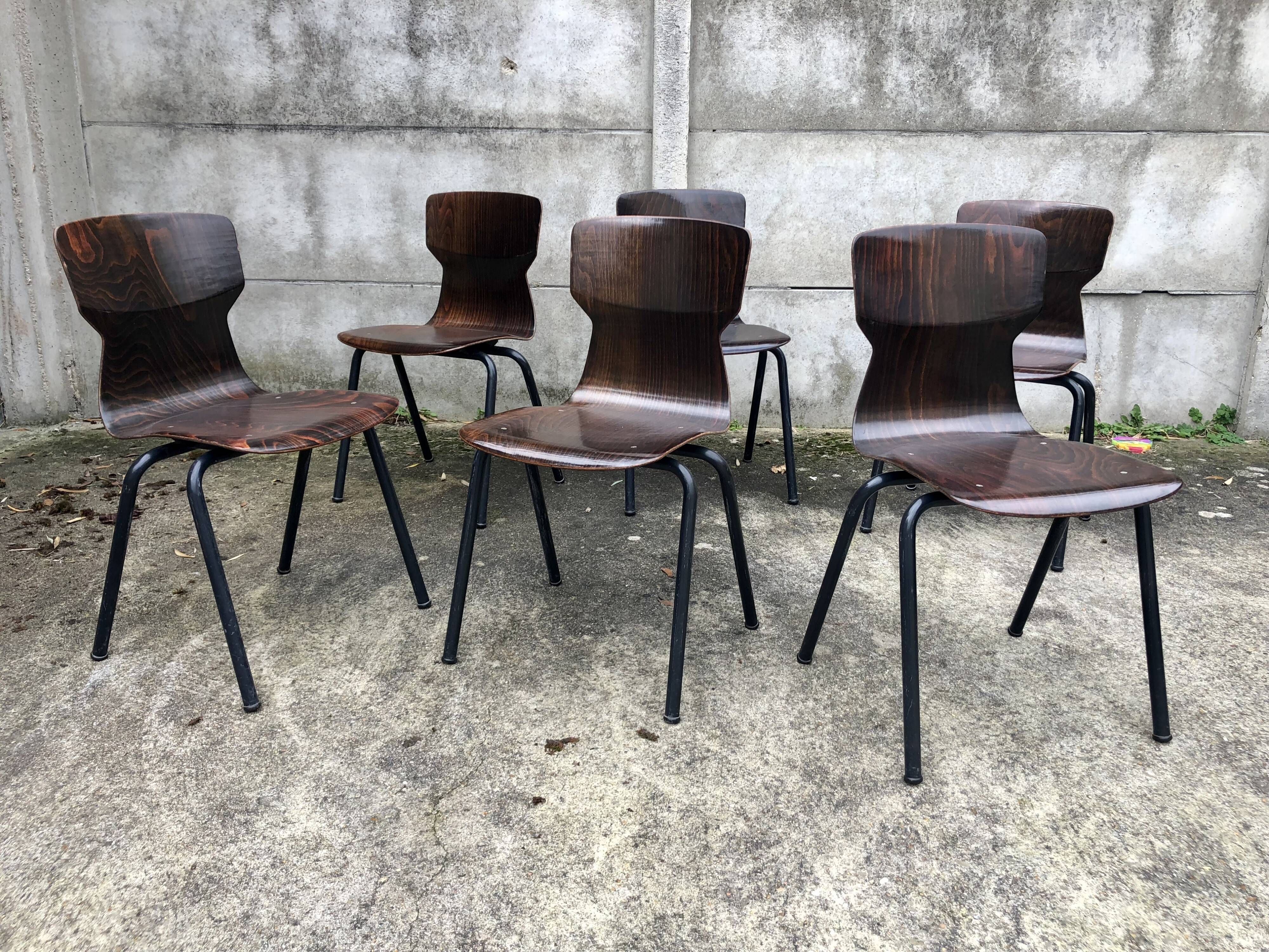 Lot de 6 chaises vintage Eromes E5