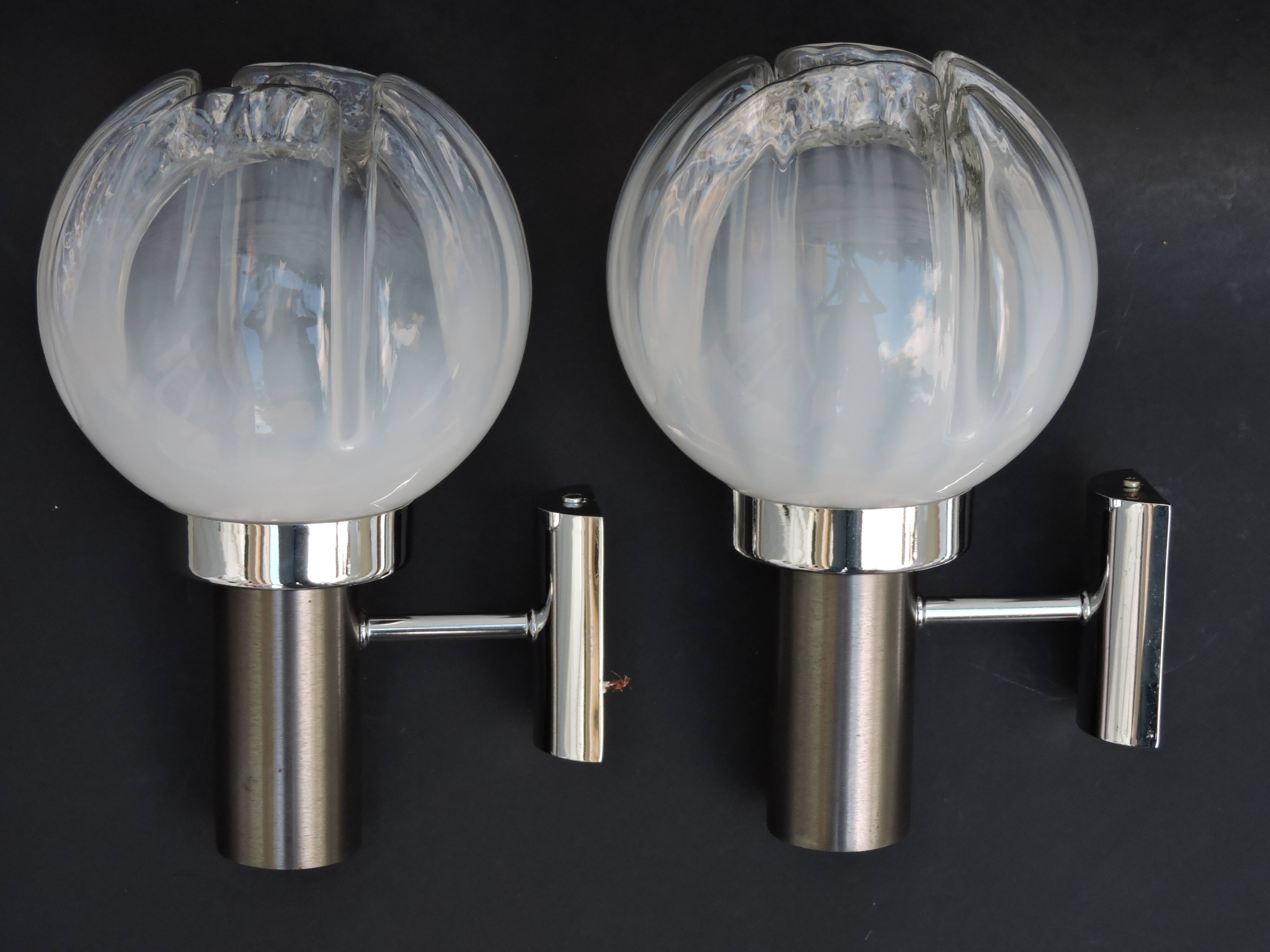 Pair of wall lamps Mazzega opalescent Murano Italy