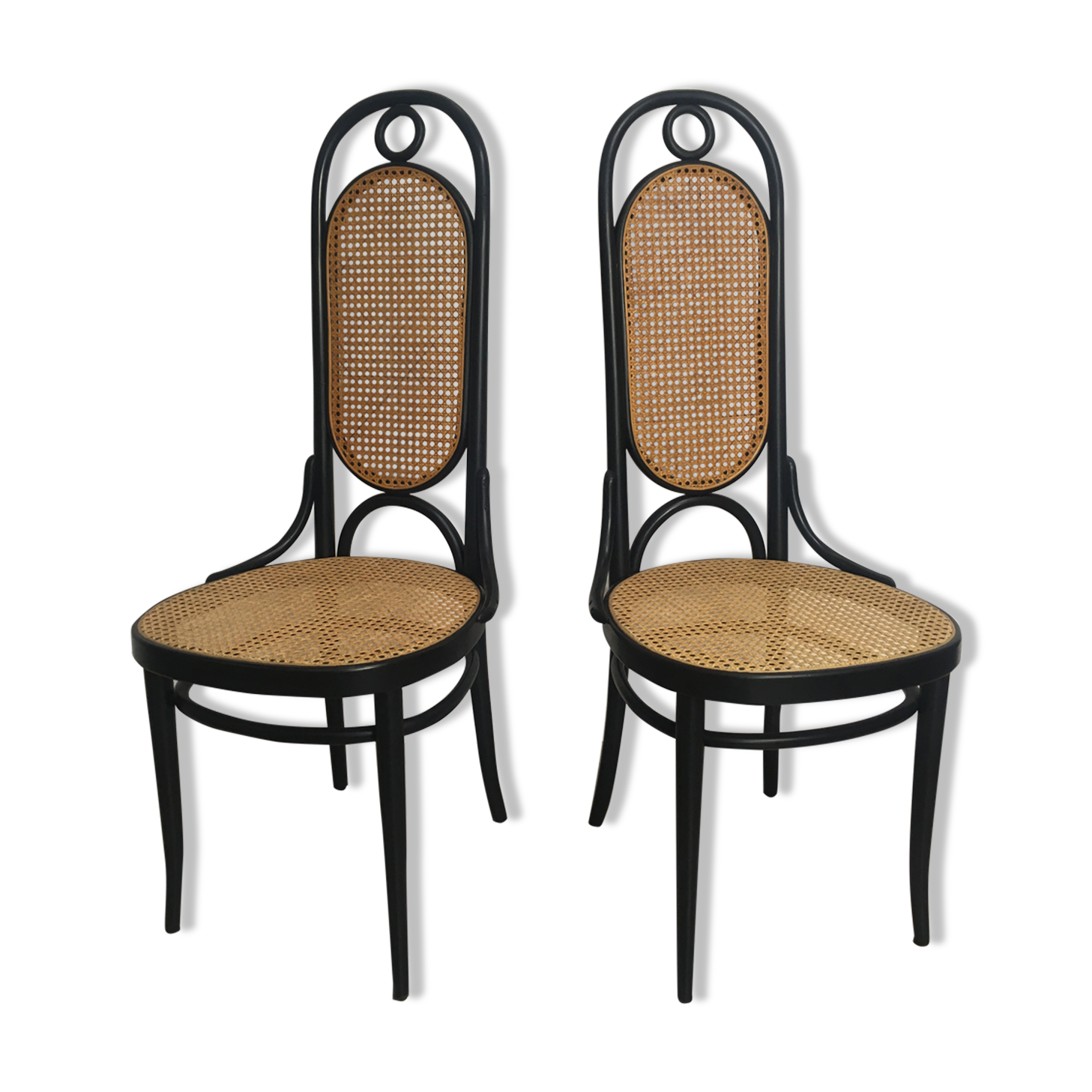 Pair of black lace-lace thonet chairs and model canage No.17 or Long John