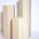 Set of 3 hexagonal travertine columns or pedestals from the 70s