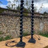 Pair of antique black twisted lamps